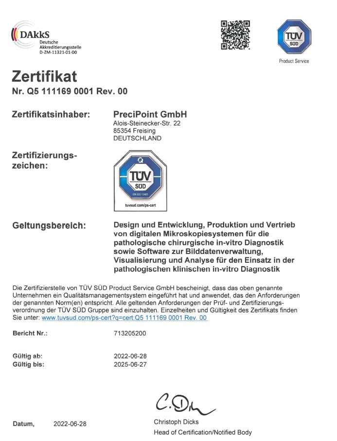 PreciPoint TUV SUD German Certificate